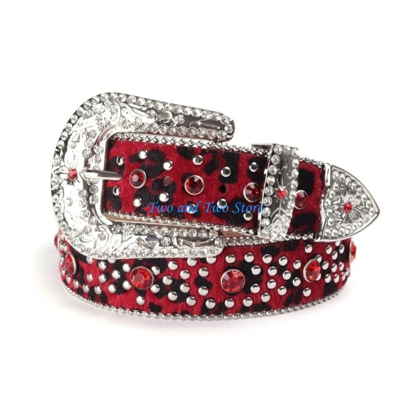 HX6F Reliability Adjust Pin Buckle Waist Belt Leopard Print PU Belt for Disco Party красный
