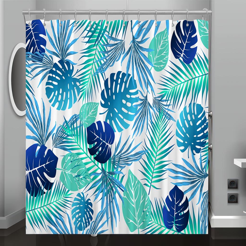 Leaf Pattern Digital Printed Shower Curtain - Reversible Polyester, Machine Washable,  All-Season Home & Bathroom Decor