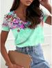 Sommer Neues Damen-T-Shirt Y2k Damen-T-Shirt 3D Farbverlauf Blumenprint V-Ausschnitt Kurzarmhemd Mode Damen T-Shirt Kleidung