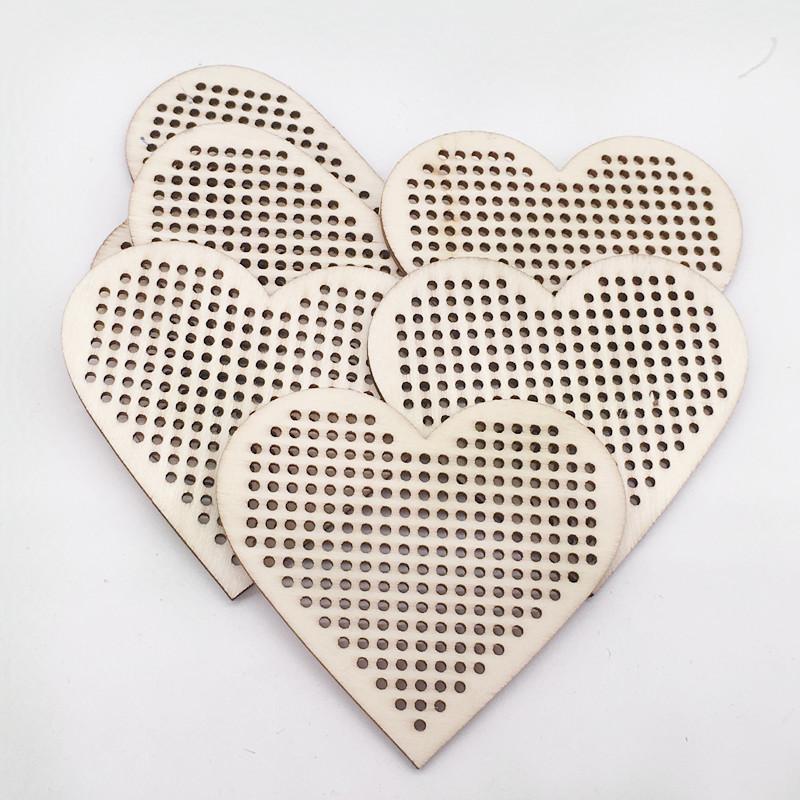 5pcs wood cross stitch, unfinished wooden oval/heart wood sweing kit for cross stitching DIY Engraving Painting Wedding Decor