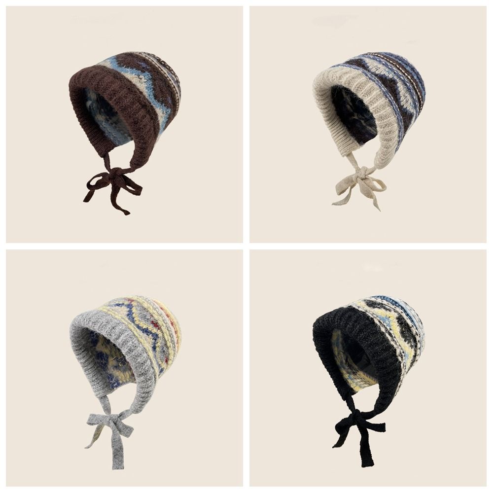 Thicken Knitted Plush Hat Ethnic Style Pullover Beanie Hat Skiing Warm Hat  Outdoor