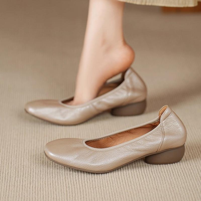 Herbst Frühling Damen Weiche Leder Ballerinas Runde Spitze Zum Hineinschlüpfen Komfortschuhe für Mütter Rutschfeste Sohle Leichte Freizeitschuhe