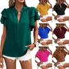2026 Includes New Summer V-neck Casual Solid Color Double-layer Ruffle Sleeve Women's Shirts