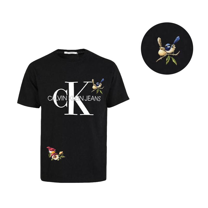 Calvin Klein Minimalist Series Chinese Style Letter Print Logo Pattern Round Neck Loose Hoodie Short Sleeve T-Shirt Unisex Tops 35H6422401(TEAM702-B2)