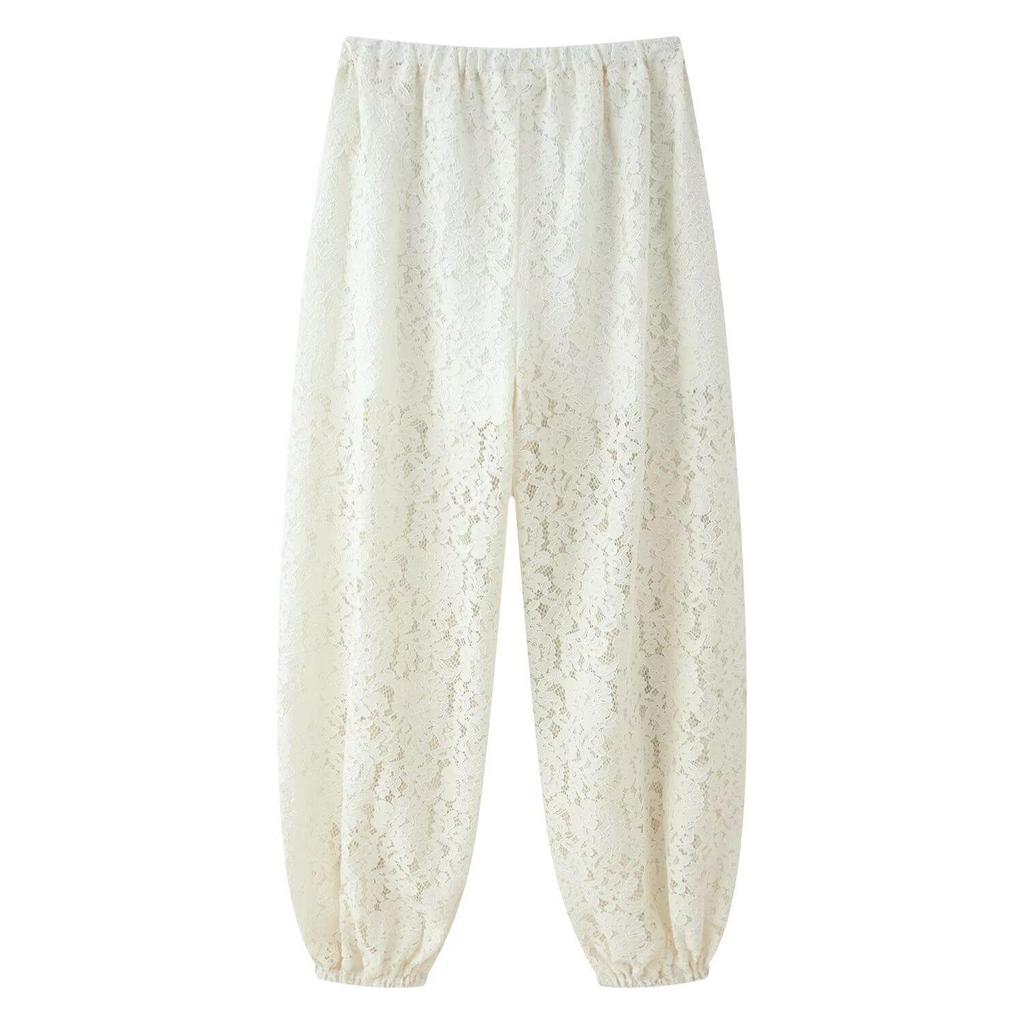 2026 Spring European Style Women's Lace Elastic Waist Loose Pants