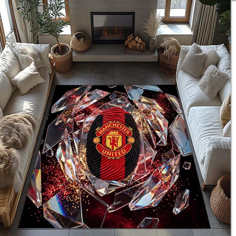 Tappeto in Flanella Stampato Manchester United Antiscivolo Morbido Poliestere Tappeto per Pavimento Tappetino Decorativo per Interni per Camera da Letto Soggiorno Divano