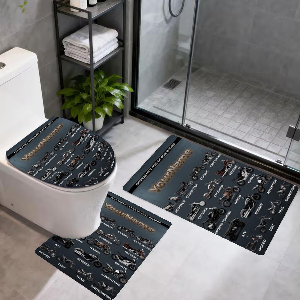 Harleydavidson Motorcycles Customize Your Name 3Pcs Bathroom Mat Set Toilet Lid Cover Ushaped Foot Mat Nonslip Floor Mat Decor For Bathroom
