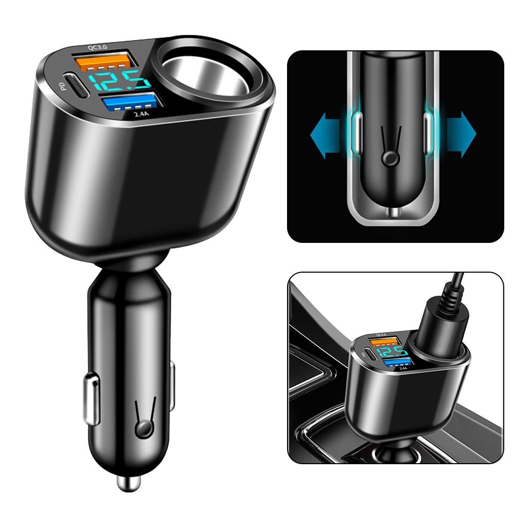 

Автомобильное зарядное устройство с 3 портами USB, 360 °, аксессуары, автозапчасти, черный, синий светодиод