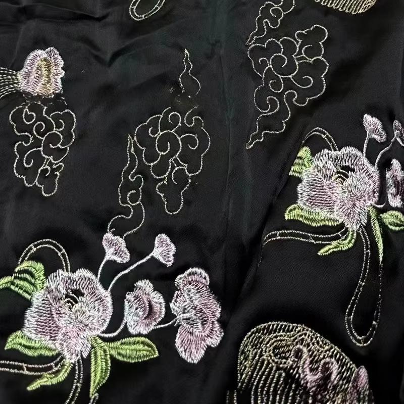 50cm/100cm*130cm Floral Pattern Black Color Velvet Embroidered Jacquard Fabrics for Sewing Cheongsam Dress Clothing