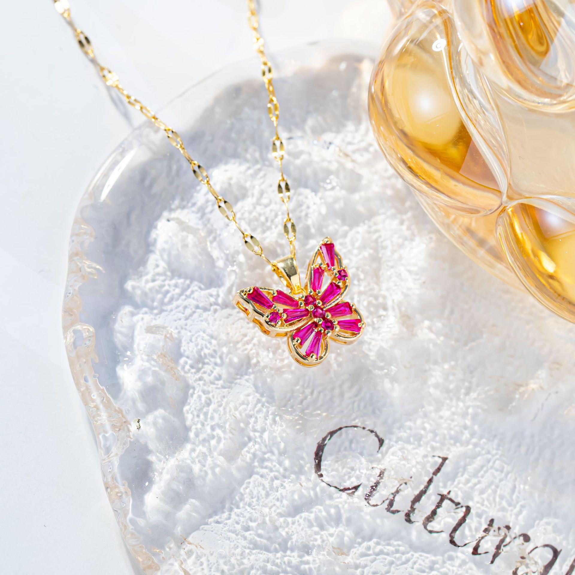 Butterfly Zircon Pendant Necklace: Women s Versatile Forest Style, Niche Design Jewelry Hollow Butterfly Necklace