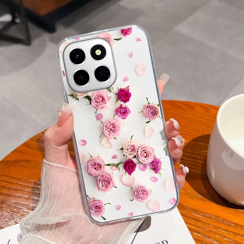 Case For Huawei 400 Pro Honor X6c X8a X7a X8c Phone Covers Exquisite Black Flowers Patterns Transparent TPU Advanced Anti Slip Shell For Huawei Casing