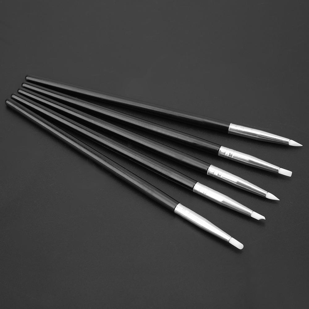 5PCS Ultra Soft Silicone Nail Silicone Pen Black Pole 6.7in Nail Art Sculpture Tool Hollow Carving Silicone Embossing Pen
