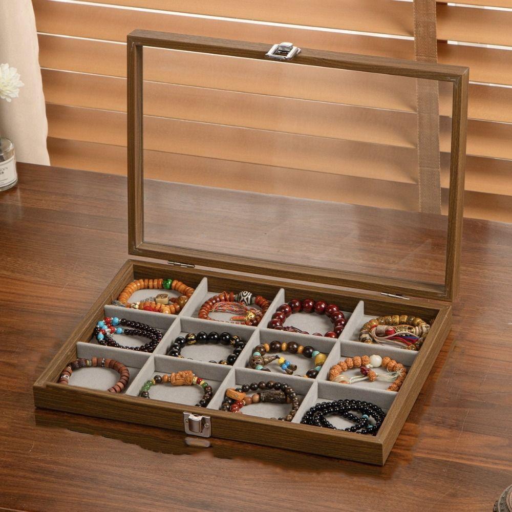 Large Capacity Wooden Jewelry Tray Dust-proof Jewelry Display Box Jewelry Display