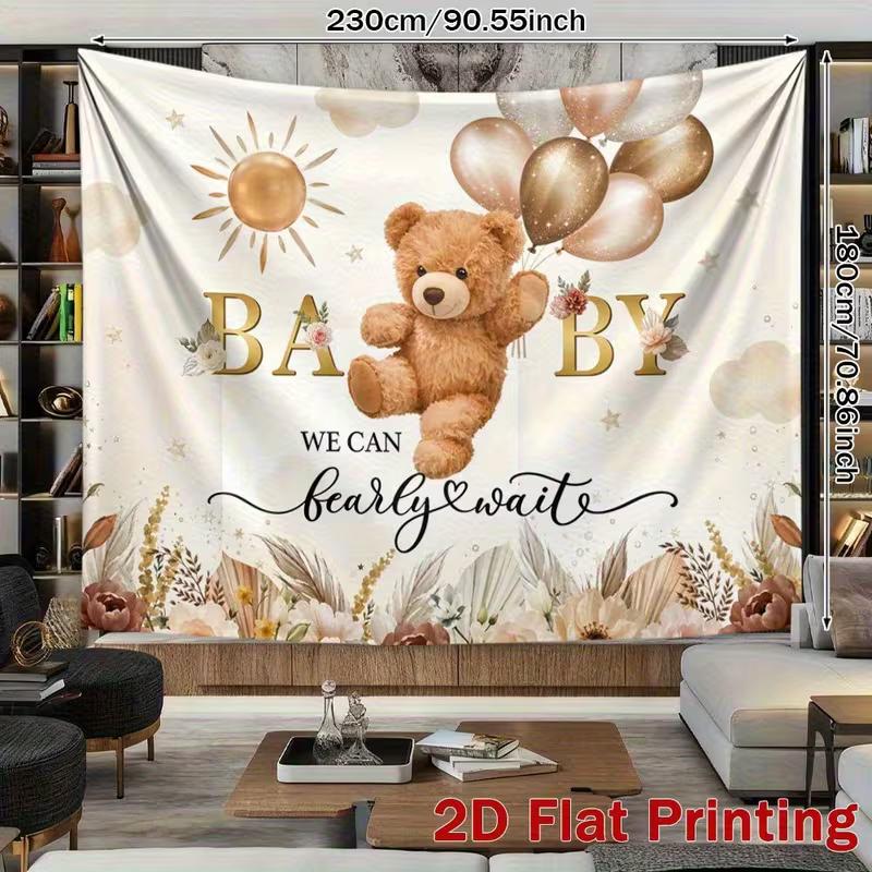 2D Gold Floral Teddy Bear Backdrop for Gender Neutral Baby Shower