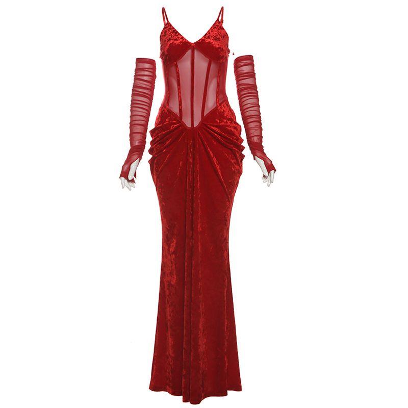 

# Sisjuly# Красное Ретро Нарядное Сексуальное Платье с V-образным вырезом, Юбка на подтяжках, Талия, Юбка-годе, Платье-швабра для женщин Red L