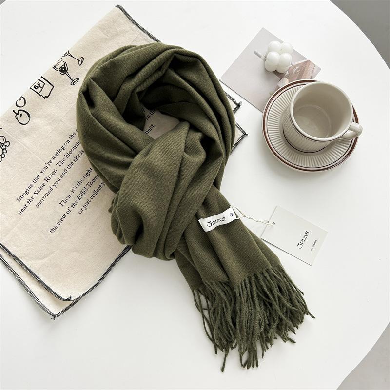 Kašmírový šátek na ruku, podzimní a zimní, jednobarevný, dámský, tlustý střapec, jednoduchý a všestranný, měkký a teplý, imitace kašmíru