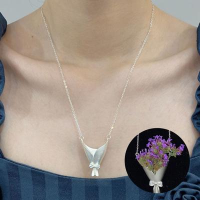 Bouquet Necklace And Earrings Set Mini Vase Pendant Insert Real or Dried Flowers Jewelry for Mom Grandma Aunt