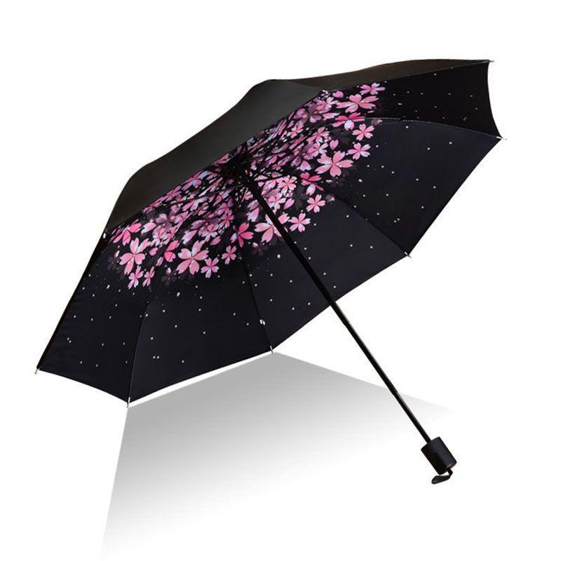 Antiuv Sun Rain Protection Windproof Flower Parasols 3 Folding Umbrella