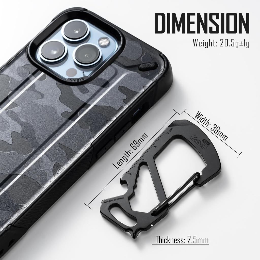 KeyUnity KS00 Multi-Tool Carabiner Keychain [Ruler, Bottle Opener, Screwdriver, Spanner] Multifunctional, Lightweight, Stylish EDC Tool, Stainless Ste