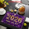 2D Flat Printing 2026 New Year Celebration with Golden and Purple Rectangular Placemats Table Decorations