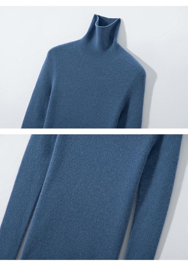 Women's Slimming Seamless High Neck Cashmere Sweater - 35% Cashmere, Perfect for Autumn/Winter