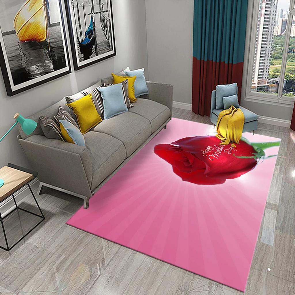 Mother's Day Happy Carpet Romantic Warm Rugs Living Room Bedroom Rug Heart Carpet Baby Girl Soft Play Floor Mat Kitchen Parlor