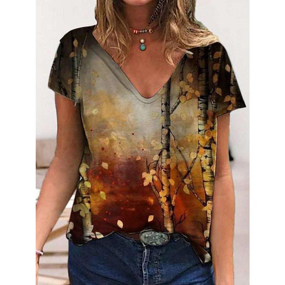

Женская футболка большого размера с цветочным принтом и бабочками, повседневная, с короткими рукавами и V-образным вырезом, с цветочным принтом и бабочками, женская одежда 5XL