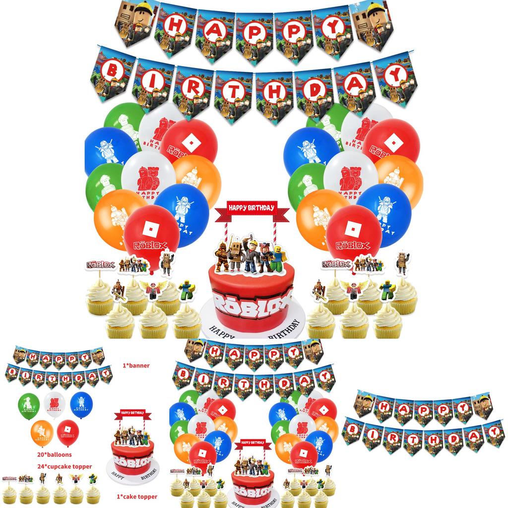 Kit de Fournitures de Fête d'Anniversaire Roblox avec Bannière, Ballons et Décorations de Gâteau Vibrants pour Enfants