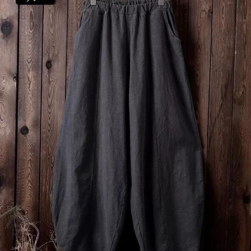 Atmungsaktive Hosen für Frühling und Sommer Japanische Übergröße Baumwolle und Leinen Locker Lässig Bloomers Damen