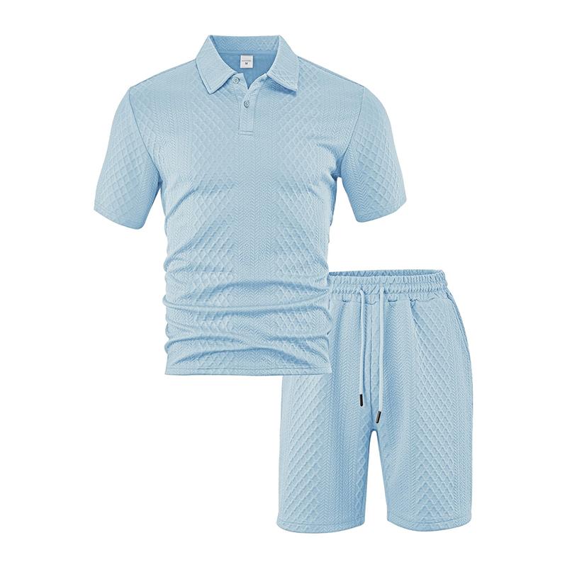 2026 Summer Fashion Sports Style Short Two Piece Set Men's Casual Solid Color Jacquard Short Sleeves Pullover POLO Shirt Shorts 2 Piece Sets