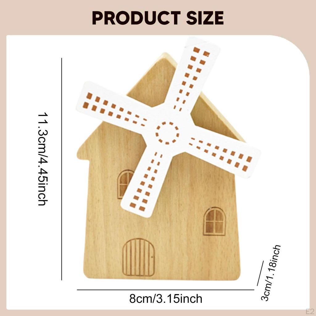 Wind up Music Box Wood House Windmill Small for Kids Women Home Decoration Ornament Birthday