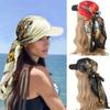 European and American colored large square scarf hat, satin simulated silk scarf, holiday headscarf with brim, one-piece headscarf hat hair accessory