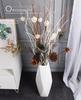 Nordic Minimalist Ceramic White Floor Vase for Dried Flowers and Lucky Bamboo, Living Room Decor