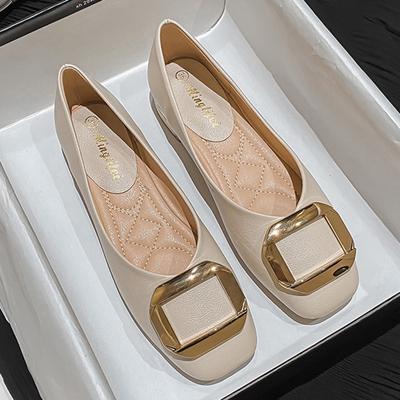 Chaussures en cuir pour femmes à boucle carrée en métal tendance 2024 printemps automne talon épais chaussures de travail simples 41-43 grande taille ballerines pour femmes