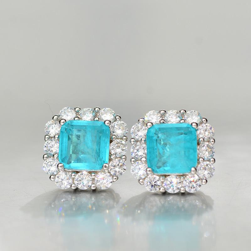 Tancise 7*7 Joyería Plata de Ley Paraiba Pendientes Joyería Mujer.