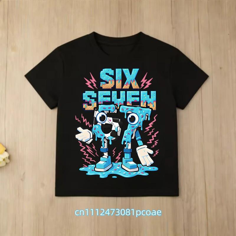 summer short sleeve, cartoon print 2026 personalized digital 67 T-shirt for boys and girls, family style, casual top