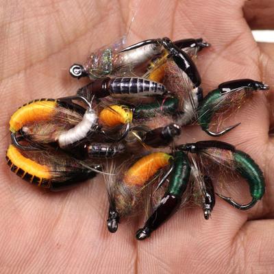 Kylebooker 4pcs Nymph Scud Fly for Trout Fishing Artificial Insect Bait Lure Realistic Fly Tying Worm Fishing Lure
