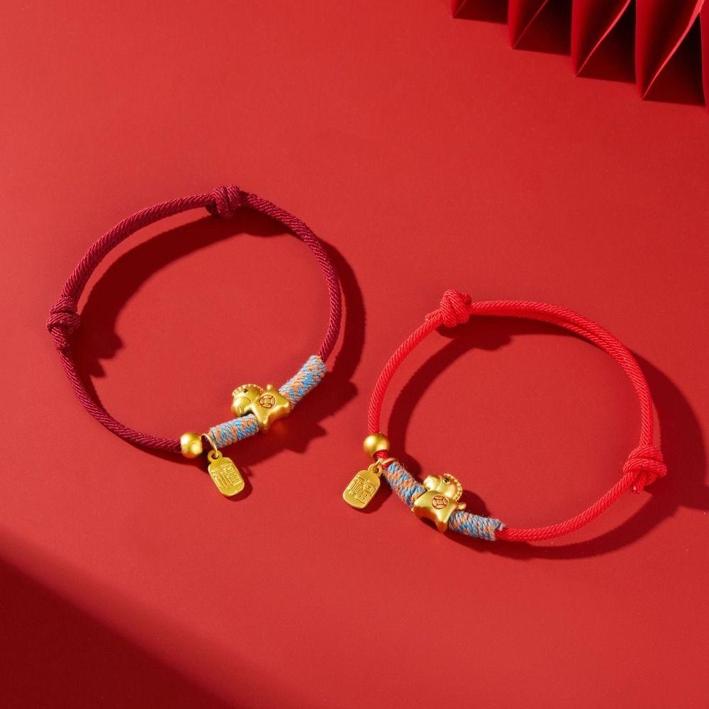 Chinese Style Horse Year Bracelet New Year Hand Rope 2026 2026 Horse Year Lucky Pony Red Rope Zodiac Horse Fu Character Pendant