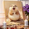 5D Framed Pearl Painting Kit Happy Hamster Portrait Sparkling Bead Art Canvas Ready To Display Romantic Home Decor Gift Excellent Wall Decor