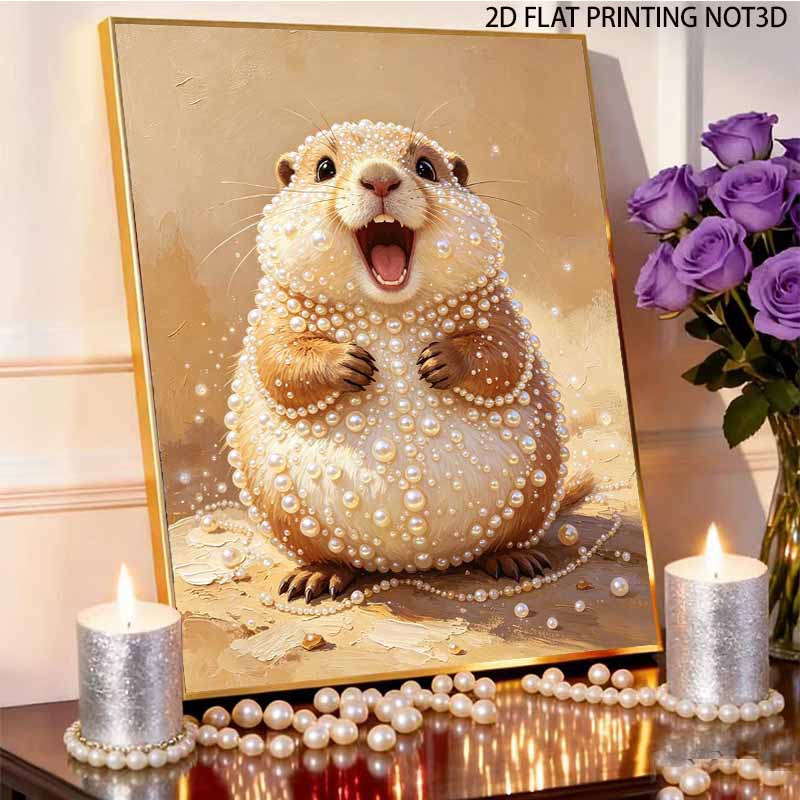 5D Framed Pearl Painting Kit Happy Hamster Portrait Sparkling Bead Art Canvas Ready To Display Romantic Home Decor Gift Excellent Wall Decor
