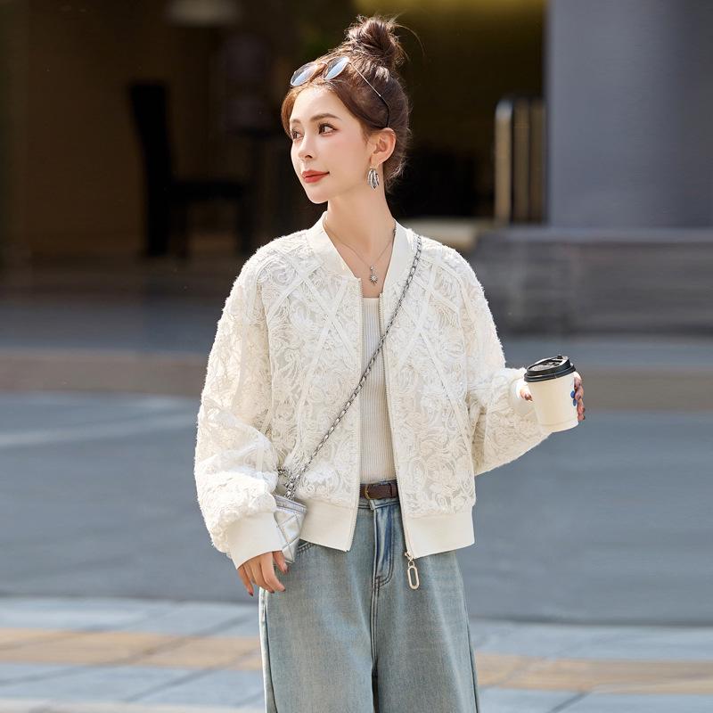

Весна 2025 Женская повседневная куртка с кружевной вышивкой - Омолаживающий топ свободного кроя YD9316 S: 90-110 jin
