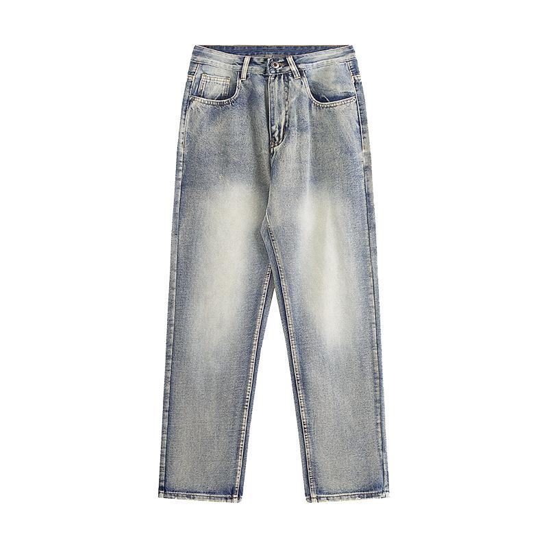 2024 Four Seasons New Men'S Pants Denim Simple Retro Pants Western Cowboy Feng Shui Washed Old Loose Straight Pants