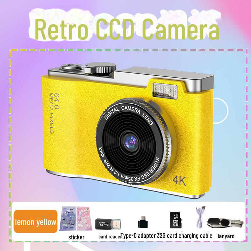 Retro Style 4K HD Dual Camera: Trendy Portable Digital Camera for Students