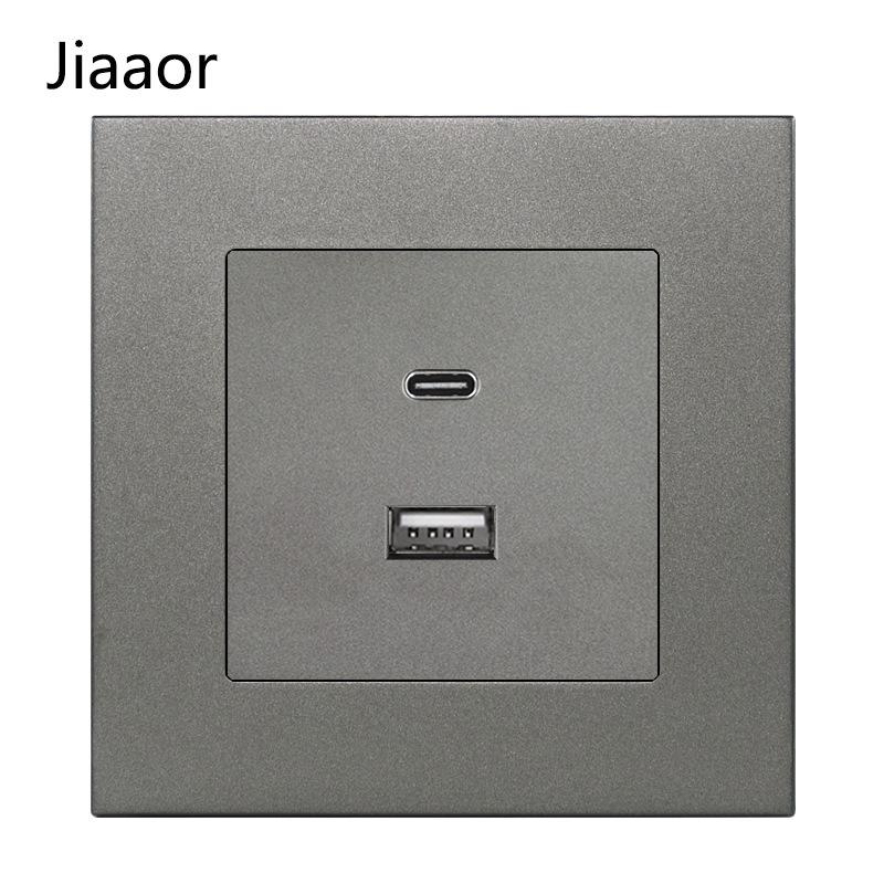 Grey British Standard Double Gang Switch Socket with USB & Type C - Hong Kong/Macau Compatible, Concealed 86 Type