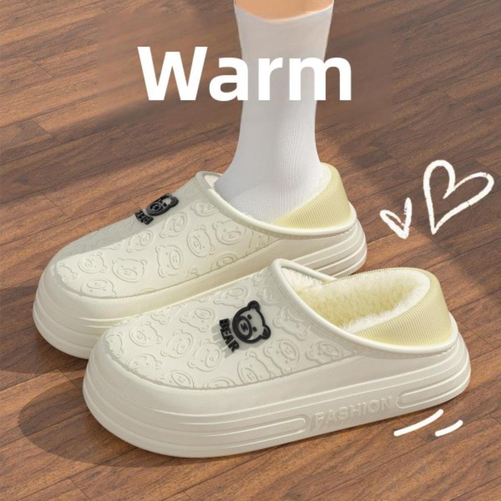 Waterproof Cotton Slippers for Women In Autumn and Winter, Anti Slip Plush Bags and Cotton Shoes for Indoor Home Use