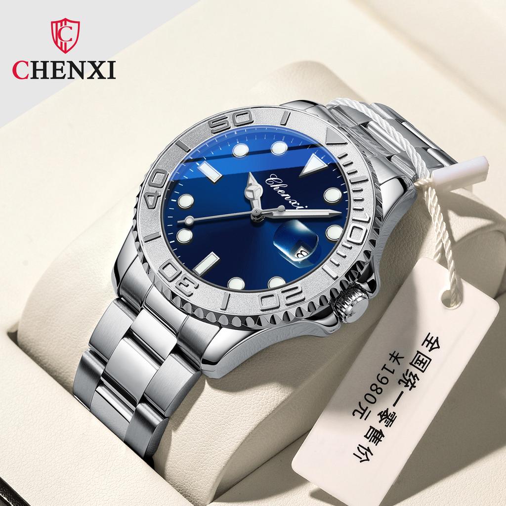 CHENXI 015 New High Quality Solid Steel Band Watch Men Fashion Waterproof Luminous Wristwatch Business Calendar Quartz Watches