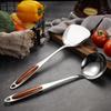 Wooden Handle Kitchen Wok Spatula Solid Spoon Slotted Spoon Stainless Steel Shovel Stainless Steel Fork Kitchenware Tools