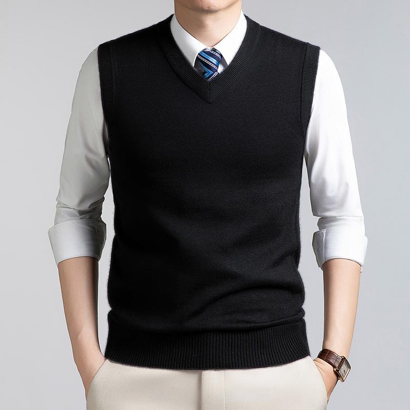 Men S Solid V Neck Knitted Sleeveless Pullover Casual Warm Vest