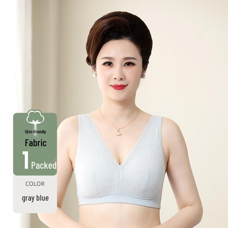 Mom's Wireless Cotton Padded Lace Bra - Comfortable, Thin, Plus Size Vest for Middle-Aged & Elderly Women