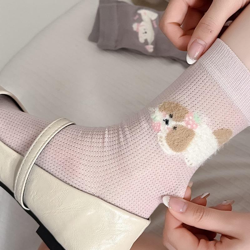 Female Summer Thin Section Breathable Absorb Sweat Contracted Lovely Cartoon Solid Color In Tube Socks